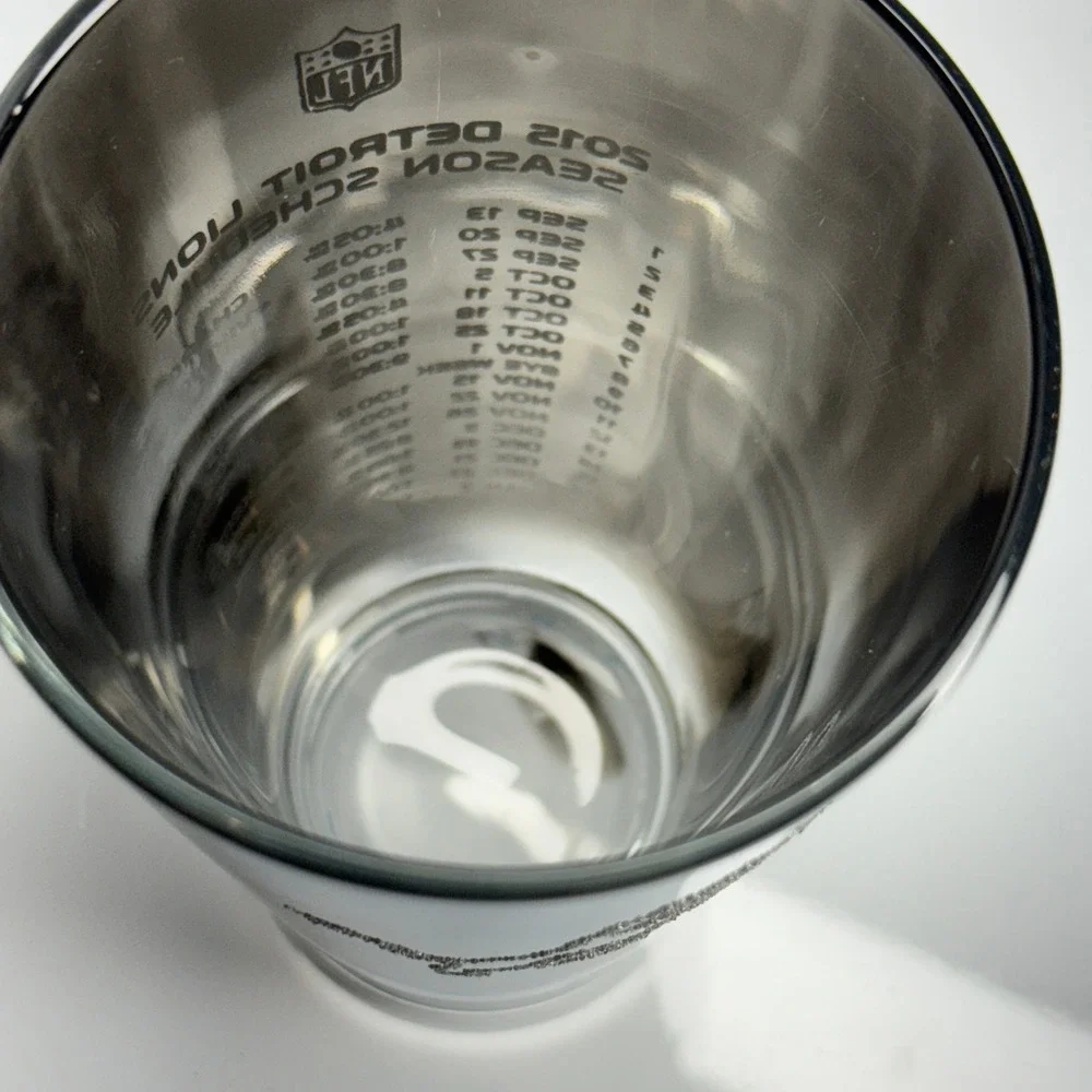Detroit Lions 2015 Season Schedule NFL Pint Glass Metallic Silver Etched Logo‎